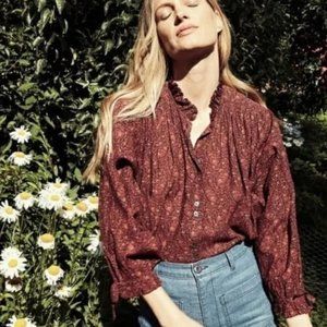 Doen Rose Top Aubergine Prairie Paisley Print, XS